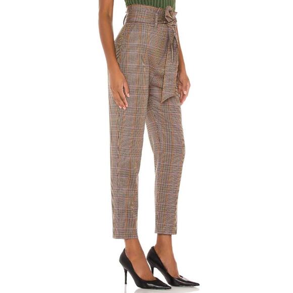 Veronica Beard Clerence Pant Tweed Waist Tie Paperbag Plaid Brown Trouser Size 8 - Picture 2 of 15